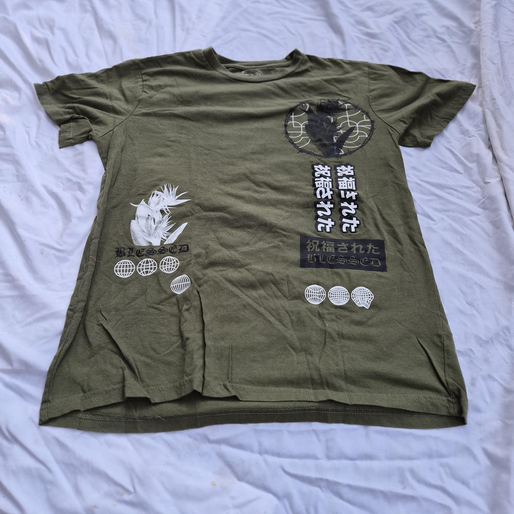 Taco Tuesday Blessed Graphic T Shirt Small Green Japanese Lettering Streetwear